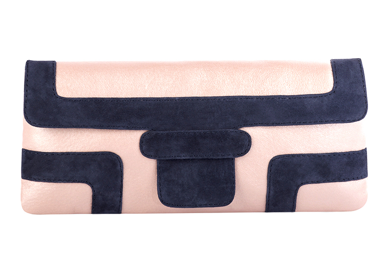 Powder pink and navy blue women's dress clutch, for weddings, ceremonies, cocktails and parties. Profile view - Florence KOOIJMAN